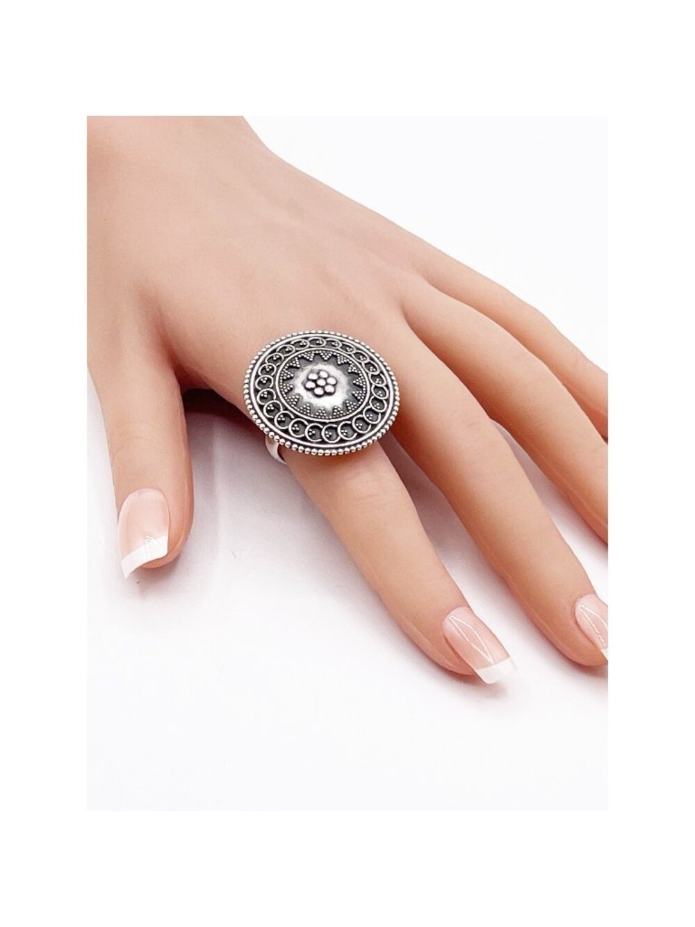 Artisan Handmade 925 Sterling Silver Large Statement Ring Adjustable Boho Tribal